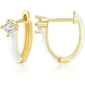 KissYan Gold Huggie Enamel Earrings for Women, 14K Gold Plated Cute Colorful Small Hoop CZ Lightweight Hypoallergenic Cuff Earrings Fashion Jewelry Gifts