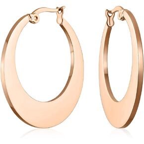 Personalize Geometric Fashion Big Flat Oval Hoop Earrings For Women Teen Black IP Or Rose Gold Plated Stainless Steel 1.25 Inch Diameter