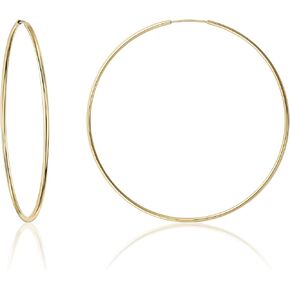 Real Solid 14K Yellow Gold Round Endless Hoop Earrings - 1mm Thick- 10MM-60MM