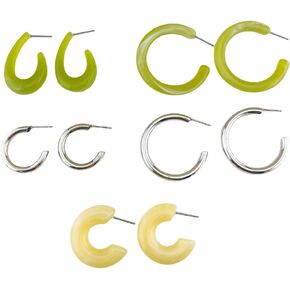 5 PCS Gold Lightweight Thick Huggie Earrings set Type C Green acrylic earrings Jewelry for Women Girls