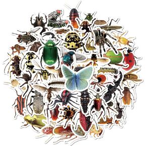50 Pcs Lifelike Bug Stickers Pack for Kids Teens Adults, Waterproof Vinyl Insect Stickers and Decals for Water Bottle Laptop Luggage Hydro Flask Car Bike Bicycle