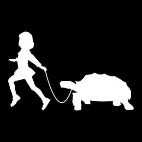 Girl Leading A Turtle Vinyl Decal Sticker | Cars Trucks Vans SUVs Laptops Walls Windows Cups | White | 7 X 4.4 | KCD2150