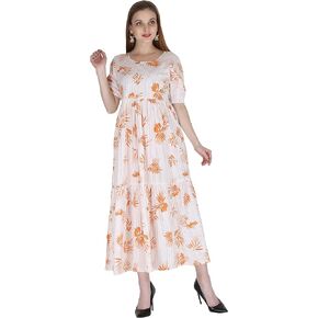 Women's Yellow Cotton Printed India Anarkali Kurta