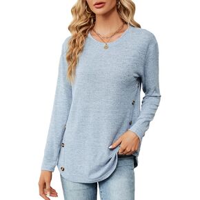 AYIFU Womens Long Sleeve Shirts Crewneck Casual Loose Fit Tunic Tops