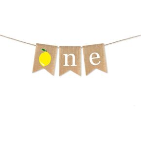 Lemon One Banner,1st Birthday high Chair Banner, ONE Burlap high Chair Birthday Banner, Party Highchair Nursery Kitchen Mantle Fireplace Decoration (LEMON ONE)