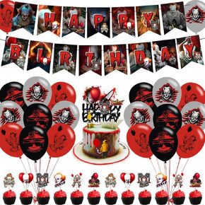 ديكورات حفلات الرعب الكلاسيكية، لوازم حفلات أعياد الميلاد لأفلام الهالوين تتضمن لافتة - أعلى الكعكة - 12 قطعة علوية للكب كيك - 18 بالونة in Kuwait
