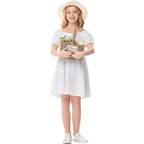 Girls Floral Print Bubble Sleeve Dress with Ruffle Hem, A-line Casual Party Dress for Toddler Little Girls 3-12 Years