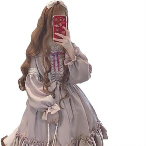 Cute Lolita Princess Dress, Girl's Lolita Dress, Kawaii Lolita Long Dress, Retro Lavender Color Lolita Lace Dress