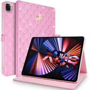 iPad Pro 11 inch Case 2022(4th Gen)/2021(3rd Gen)/2020(2nd Gen)/2018 (1st Gen), Cute Crown Bling Diamond PU Leather Smart Auto Sleep/Wake Stand Shockproof Cover for iPad Pro 11 Inch (Pink)