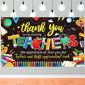 Thank You Teachers Backdrop Banner Teachers Appreciation Week Hanging Photo Booth Background Decorations for School Classroom Office Bulletion Board Wall Teachers' Day Decor