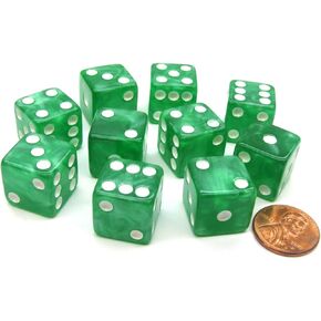 Set of 10 D6 16mm Marbleized Dice - Green with White Pips by Koplow Games