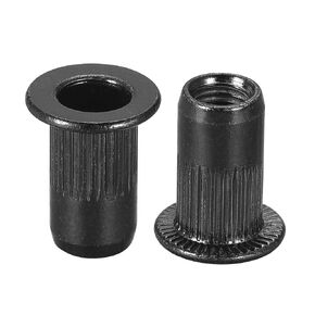 uxcell M5 Rivet Nuts Carbon Steel Zinc-Plated Knurled Flat Head Threaded Insert Nut Black 50Pcs