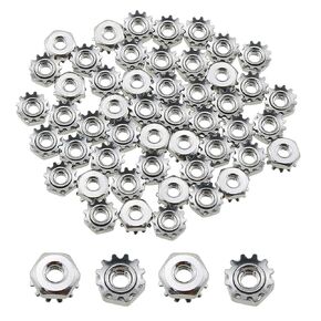 50PCS Locknut for Low Load Assemblies Stainless Steel Hexagonal Nut with Floral Teeth Suitable for Furniture Machinery Electrical Appliance and Vehicle Maintenance