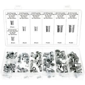 32700 - American Standard SAE Hex Type Thin Sheet Nut-Insert Nutsert Rivnut Rivet Nut Assortment, Package of 115 Pieces, Size: #6#8#10 1/4 5/16 3/8