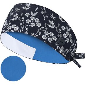 QBA Adjustable Working Cap with Button, Cotton Lined Hat, Cotton Working Hat Sweatband, Elastic Bandage Tie Back Hats