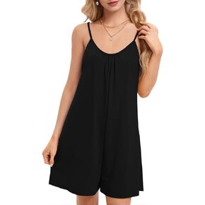 Short Rompers for Women Casual Jumpsuits Summer Sleeveless Strap Loose Adjustable Rompers Sundress with Pockets
