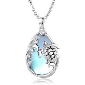 Ocean Jewelry 925 Sterling Silver Cute Turtle/Starfish/Dolphin/Shark/Whale Necklace with Moonstone Ocean Gifts for Women Girls Wife Her