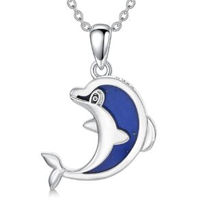 Ocean Necklace 925 Sterling Silver Dolphin/Starfish/Wave Pendant Necklace Summer Beach Ocean Jewelry Gift for Women Girls