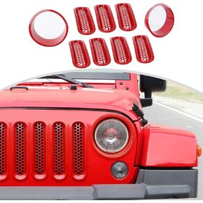CheroCar for JK Mesh Grille Grill Insert & Headlight Cover Trim Exterior Accessories for Jeep Wrangler JK 2007-2017,Chrome…