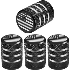 Blue Valve Stem Covers Aluminum Tire Valve Caps with Plastic Liner American Flag Valve Stem Caps, Corrosion Resistant, Leak-Proof, Universal for Car Truck Motorcycle Bike (4 Pack)