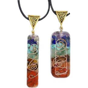 COLORFUL BLING 2Pcs 7 Chakra Stones Necklace Gemstone Energy Healing Crystal Pendant Emotional Body Purification Pendant