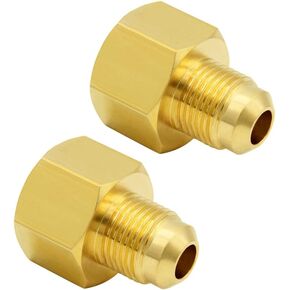 Hooshing 2PCS Brass Flare Tube Fitting Coupling Propane Gas Adapter 3/8" Flare to 1/8" Female NPT Pipe Connector