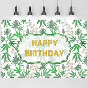 Weed Dope Birthday Backdrop Banner, 420 Theme Birthday Party Photography Backdrop for Adults Marijuana Hemp Excited Birthday Party Poster Decorations Photo Booth Props 6x4ft