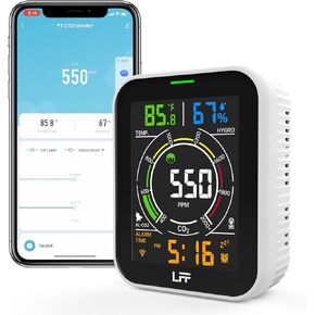 CO2 Detector, Wi-Fi Air Quality Monitor Gas Detector, Carbon Dioxide Detector, CO2 Monitor with CO2 Alarm, Temperature, Humidity and Time, Indoor Air Quality Monitor for Home, Kitchen, Room, Car