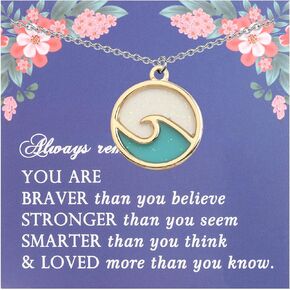 FEELMEM Ocean Wave Necklace Blue Wave Ocean Beach Sea Drop Shape Pendant Necklace Surfer Wave Hawaiian Ocean Lover Gifts