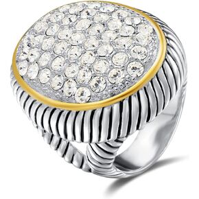 UNY JEWEL Jewelry Jumbo Huge Oval Twisted Cable Wire Double Split Shanks Two Tone Ring with Pave CZ Unique Design With Sparkling Stones Perfect For Women's Fashion
