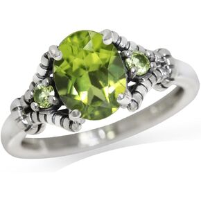 Silvershake 9x7MM Oval Genuine Gemstone 925 Sterling Silver Unique Ridge Design Right Hand Cocktail Ring Jewelry for Women