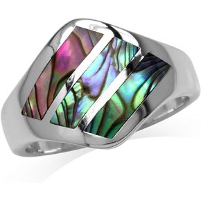 Silvershake Created Stone or Shell Inlay White Gold Plated 925 Sterling Silver Ring Jewelry for Womrn or Teens