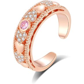 Rose Gold Plated Heart Ring for Women | Pink Crystal Heart Cubic Zirconia Rings for Her