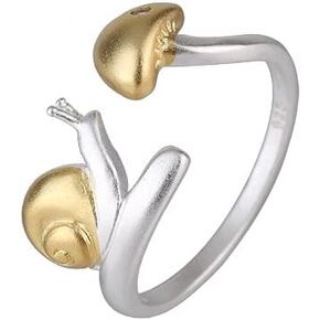 Mushroom Snail Open Ring for Women Teen Girls Silver Plated Cubic Zirconia Fashion Personality Adjustable Expandable Stackable Knuckle Tail Ring Cute Animal Personalized Christmas Birthday Exquisite Jewelry Gift Bff