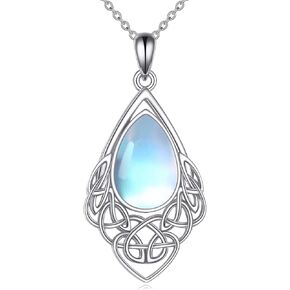 Mother'S Day Gifts Moonstone/Larimar/Lapis Lazuli Necklace 925 Sterling Silver Celtic Knot Pendant Necklace Gemstone Jewelry Mother's Day Gifts for Women Girls