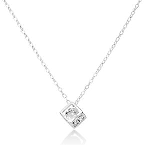 Silver Cube Pendant Necklace: Real 925 Sterling Silver Crystal Cubic Zirconia Minimalist Simple Thin Chain Unique Charm Cute Dainty Jewelry Gift Trendy for Women Teen Girls
