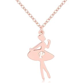 Rose Gold Ballerina Dancer Recital Gift Ballet Dance with Initial Alphabet Pendant Necklace Girls Jewelry