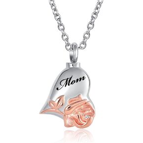Rose Flower Cremation Urn Necklace for Human Pet Ashes Heart Love Memorial Locket Keepsake Pendant Jewelry