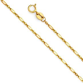 The World Jewelry Center 14k REAL Yellow Gold Solid 1.2mm Open 1+1 Cable Chain Necklace with Spring Ring Clasp