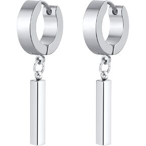 Fashion Bar Huggie Hoop Earrings Stainless Steel 3D Rectangle Dangle Drop Earrings