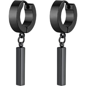 Fashion Bar Huggie Hoop Earrings Stainless Steel 3D Rectangle Dangle Drop Earrings