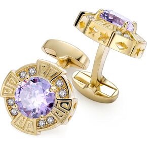 Birthstone Cufflinks for Men with Gift Box, Gold Tone Cuff links for Men's Dress Shirts and French Cuff Shirts on Wedding Birthday Party Anniversary
