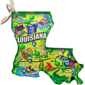 State of Louisiana Key Chain Acrylic Souvenir Keychain Retro Style Map Gift 2 Inch