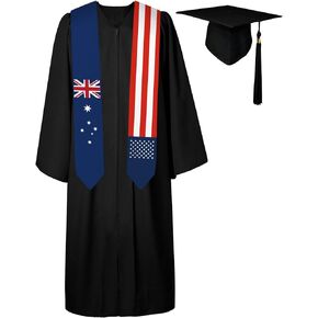 72 Inch Australia Flag and USA Flag Graduation Sash Unisex Adults Graduation Stole Scarf International Class of 2024 (Not Include Baccalaureate Gown and Hat)