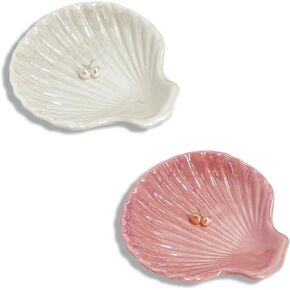 علبة طبق مجوهرات من السيراميك على شكل قذيفة بيضاء ووردية in Kuwait