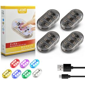 مصابيح LED داخلية للسيارة من Chemini بـ 7 ألوان قابلة للشحن عبر USB، ضوء قراءة داخلي يعمل باللمس، تركيب مغناطيسي لاسلكي، مجموعة مصابيح محيطة داخلية للسيارة، حزمة من 4
