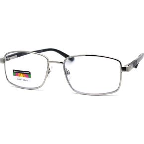 Mens Classic Metal Rectangular Spring Hinge 3-Focal Progressive Reading Glasses