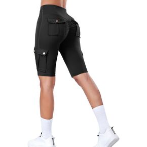 Biker Shorts for Women Scrunch Butt Cargo Shorts High Waist Tummy Control Workout Yoga Running Athletic Shorts