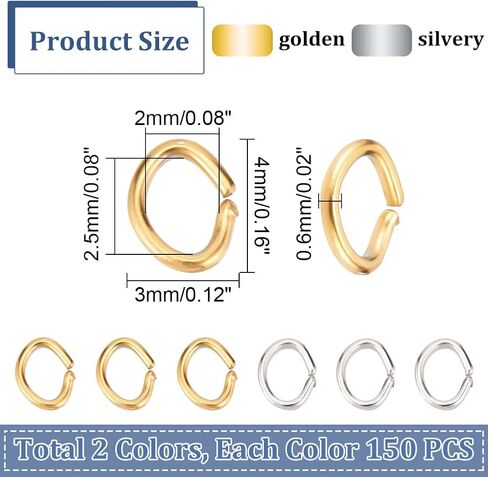 DICOSMETIC 210Pcs 3 Sizes Oval Jump Rings 2/4/5mm Golden Open Jump Rings Round Connector Rings Stainless Steel Jump Rings Split Rings Jewelry Findings for DIY Jewelry Making in Saudi Arabia