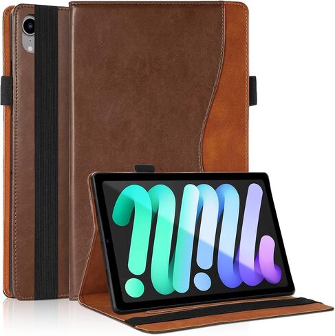 iPad Mini 6 Case 2021, iPad Mini 6th Generation Case 8.3 inch, Business PU Leather Multi-Angle Stand Flip Case with Pencil Holder Card Slot Ipad 6 Mini Case-Brown in Saudi Arabia